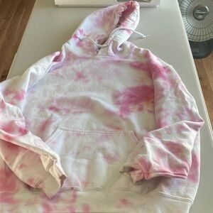 Gildan Pink and White Tie-Dye Hoodie